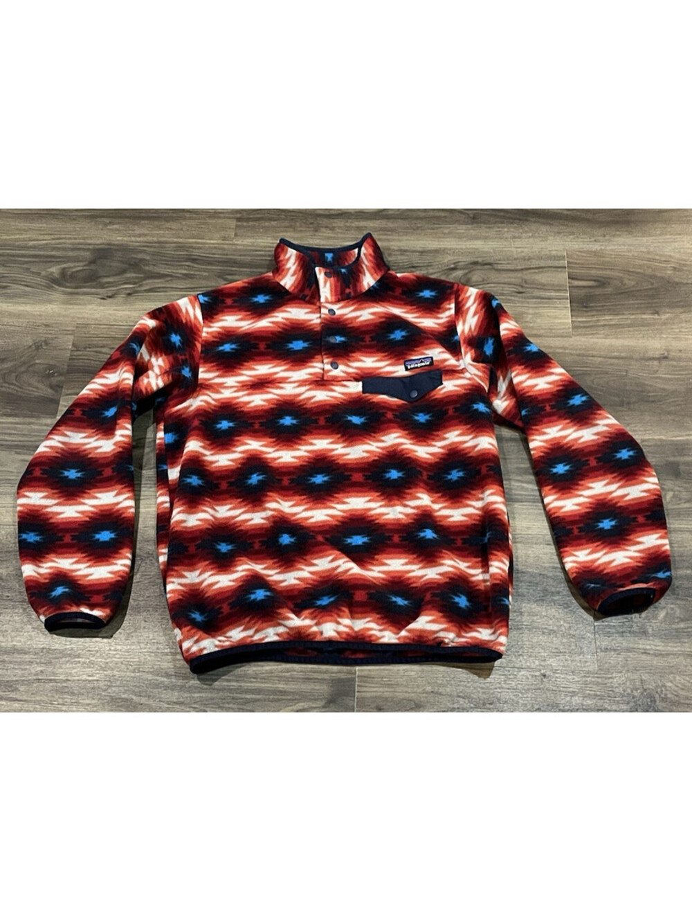 Patagonia Women Fleece L Wild Desert Synchilla Snap T Pullover Red Aztec Print